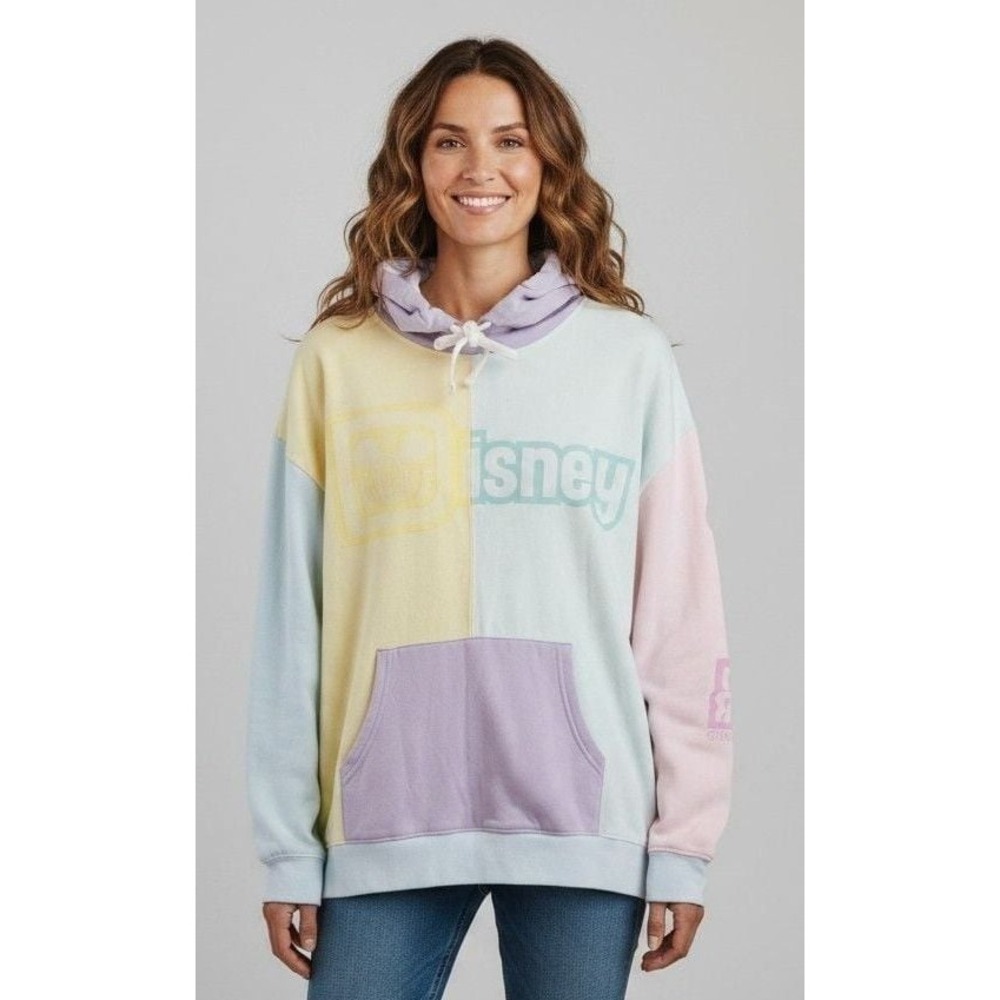 Disney Pastel Colorblock Pullover Hoodie Size Large